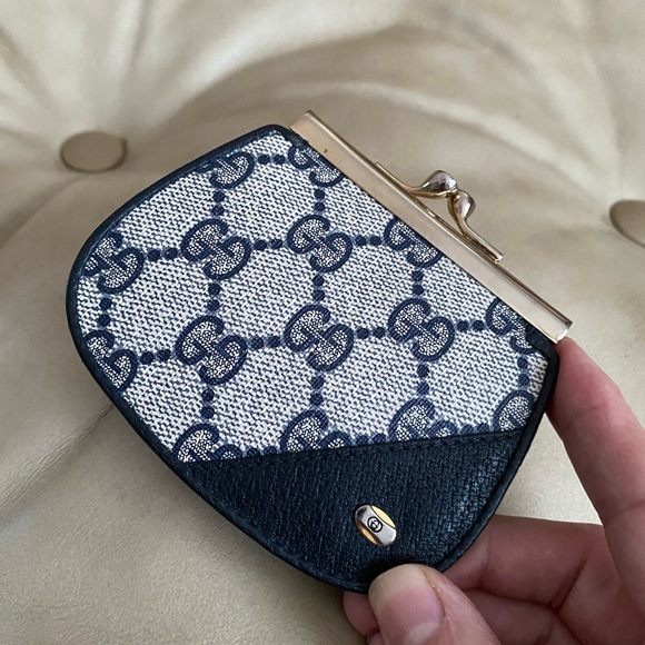 Vintage Gucci COA Bag GG Satchel & Kisslock Coin Wallet Navy PVC Leather - Picture 11 of 15